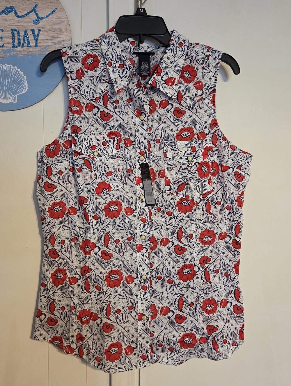 Wrangler Retro Button Down Tank Top Blouse American Floral - Picture 2 of 10